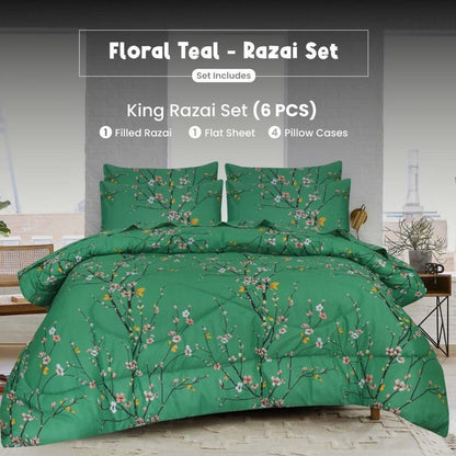 Floral Teal - Winter Razai Set - Windsorlino.com