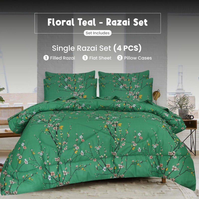 Floral Teal - Winter Razai Set - Windsorlino.com