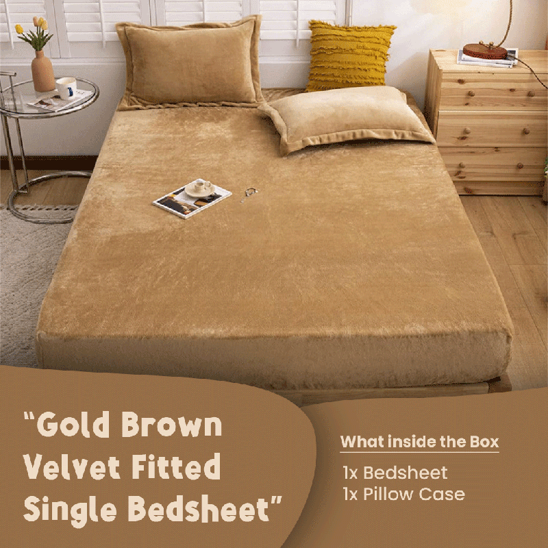 Gold Brown Velvet - Luxury Fitted Sheet - Windsorlino.com