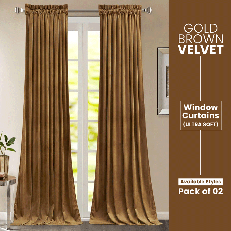 Gold Brown - Velvet Window Curtains (Ultra Soft) - Windsorlino.com
