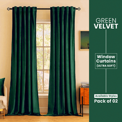 Green - Velvet Window Curtains (Ultra Soft) - Windsorlino.com
