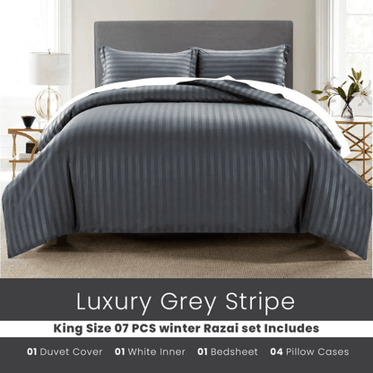 Grey Stripe - 7pcs Winter Razai/Quilt Set (Luxury) - Windsorlino.com