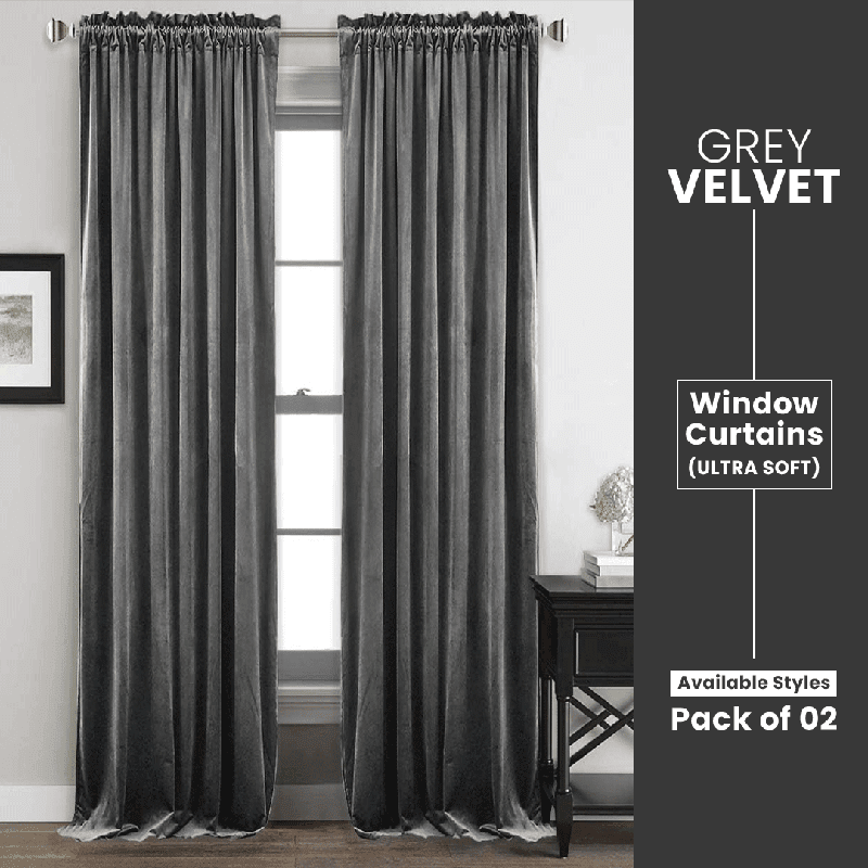 Grey - Velvet Window Curtains (Ultra Soft) - Windsorlino.com