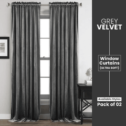 Grey - Velvet Window Curtains (Ultra Soft) - Windsorlino.com