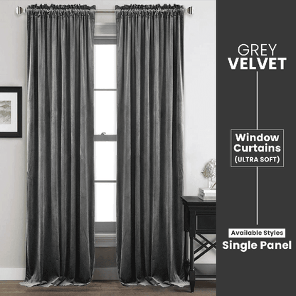 Grey - Velvet Window Curtains (Ultra Soft) - Windsorlino.com