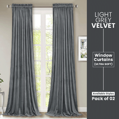 Light Grey - Velvet Window Curtains (Ultra Soft) - Windsorlino.com