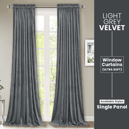 Light Grey - Velvet Window Curtains (Ultra Soft) - Windsorlino.com