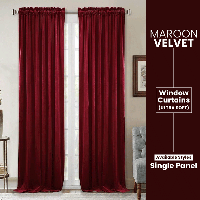 Maroon - Velvet Window Curtains (Ultra Soft) - Windsorlino.com