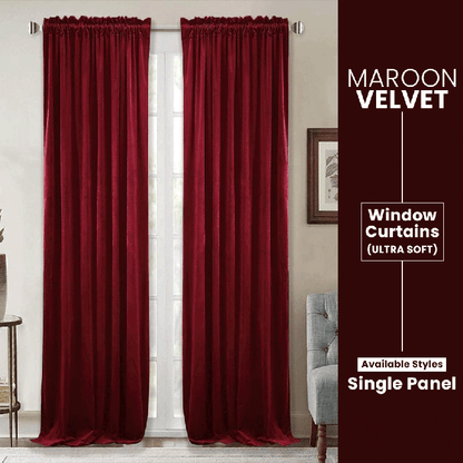 Maroon - Velvet Window Curtains (Ultra Soft) - Windsorlino.com