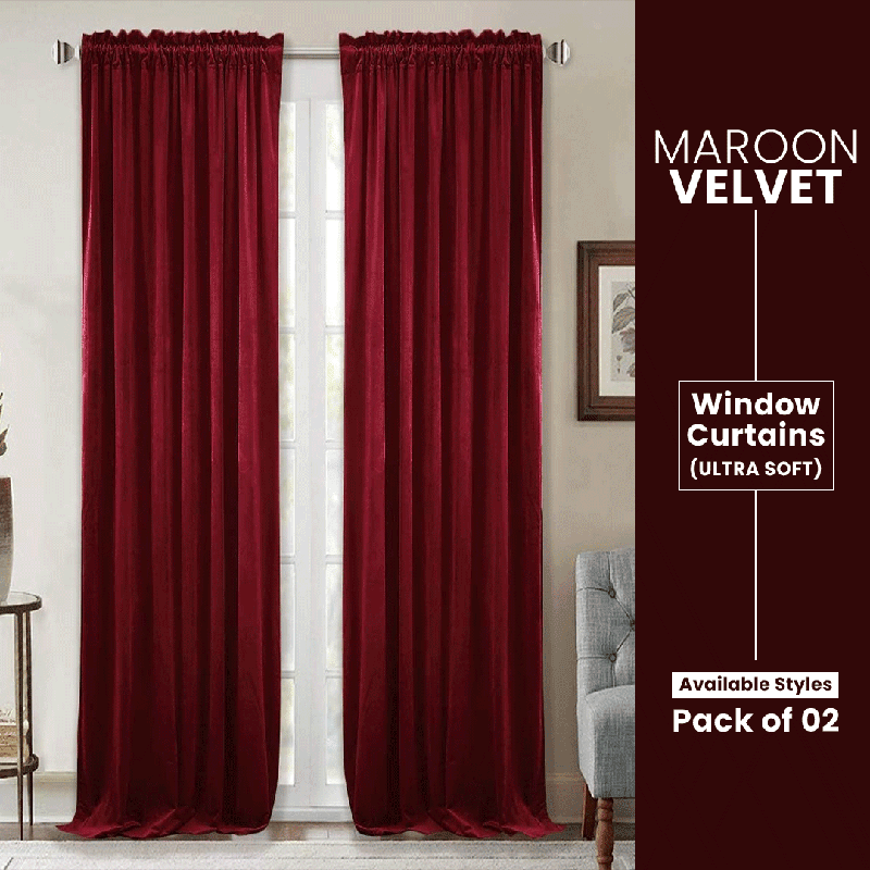 Maroon - Velvet Window Curtains (Ultra Soft) - Windsorlino.com
