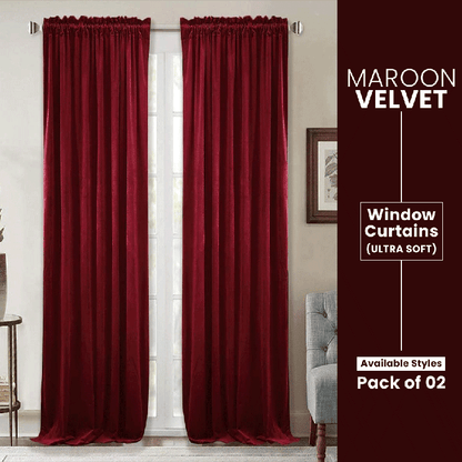 Maroon - Velvet Window Curtains (Ultra Soft) - Windsorlino.com