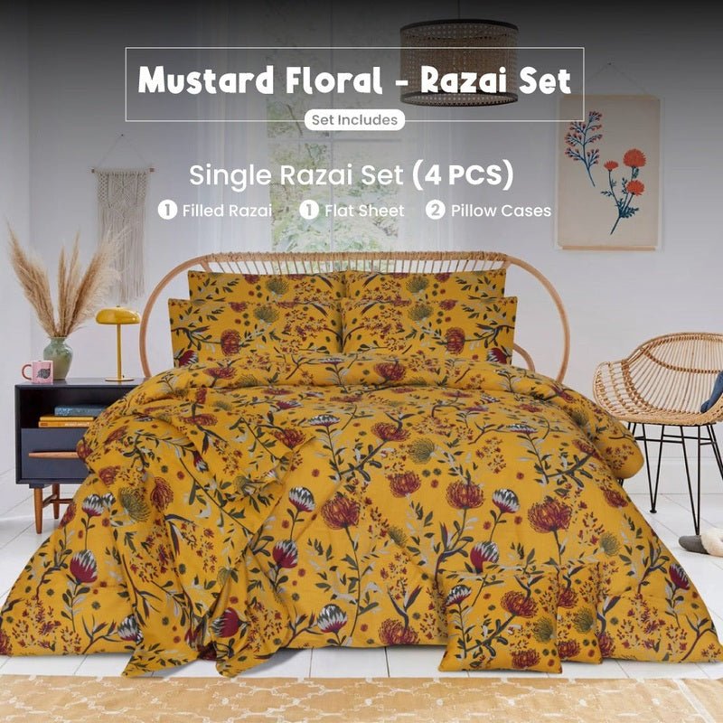 Mustard Floral - Winter Razai Set - Windsorlino.com
