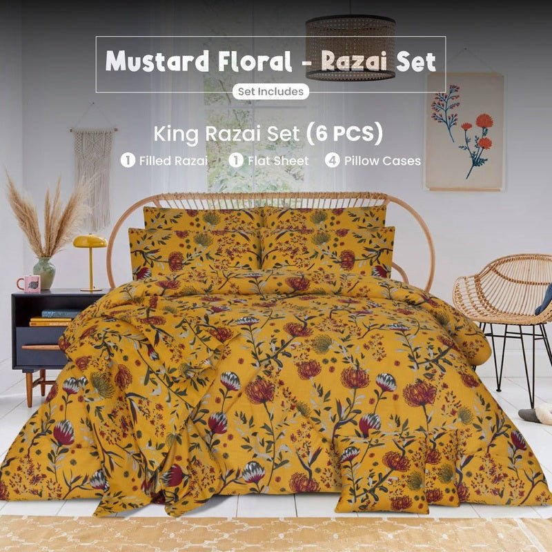 Mustard Floral - Winter Razai Set - Windsorlino.com