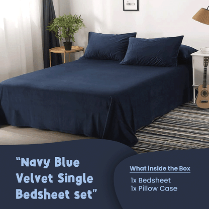 Navy Blue Velvet - Luxury Bed Sheet Set - Windsorlino.com
