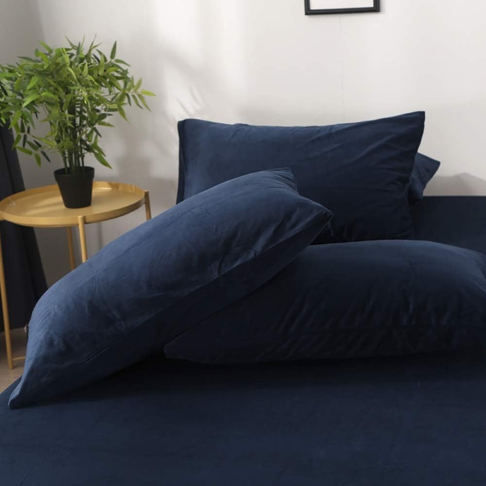Navy Blue Velvet - Luxury Bed Sheet Set - Windsorlino.com