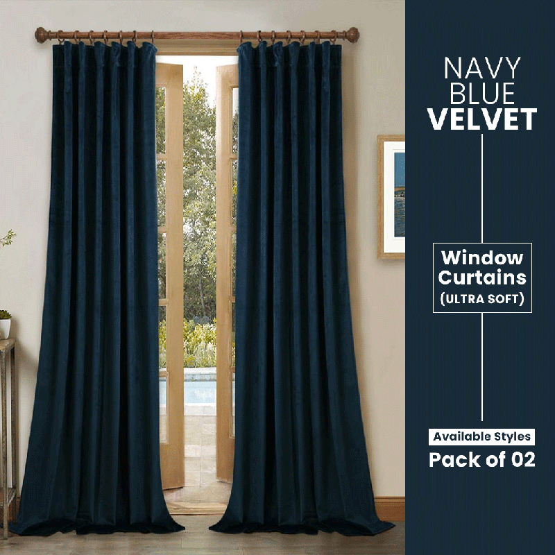 Navy Blue - Velvet Window Curtains (Ultra Soft) - Windsorlino.com
