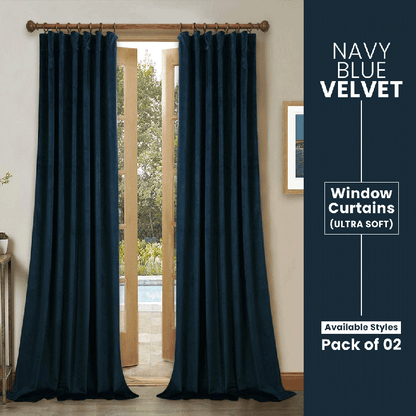 Navy Blue - Velvet Window Curtains (Ultra Soft) - Windsorlino.com