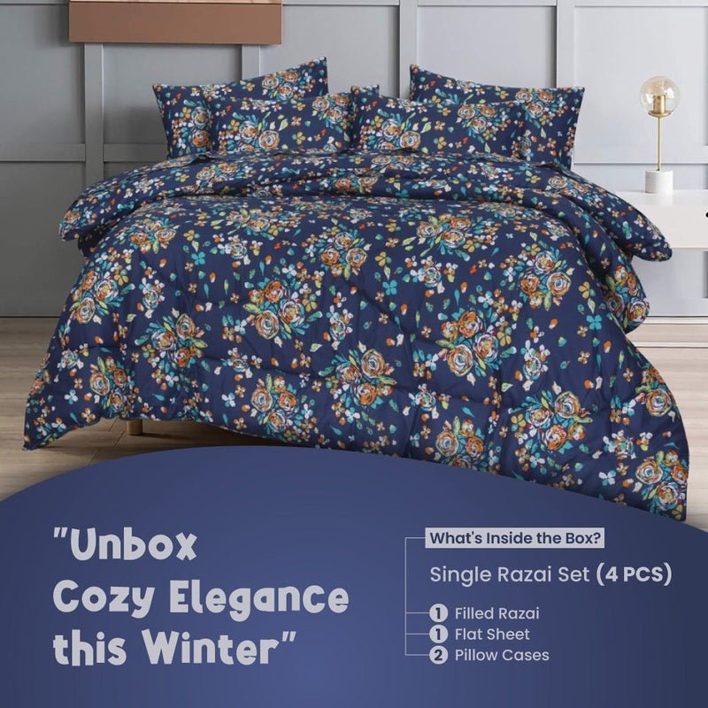 Navy Peony - Winter Razai Set - Windsorlino.com