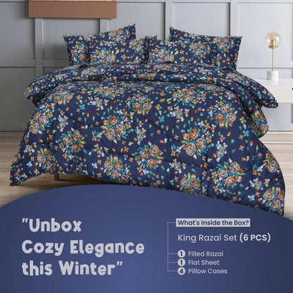 Navy Peony - Winter Razai Set - Windsorlino.com