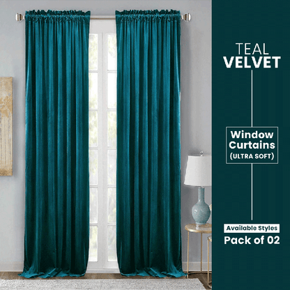 Teal - Velvet Window Curtains (Ultra Soft) - Windsorlino.com