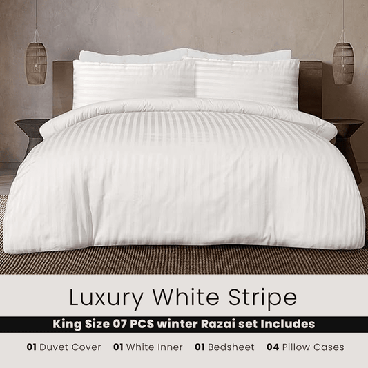 White Stripe - 7pcs Winter Razai/Quilt Set (Luxury) - Windsorlino.com