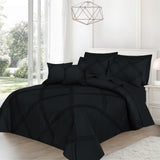 Three Row Cross Pleated Imperial Black-Bed Set (Luxury)