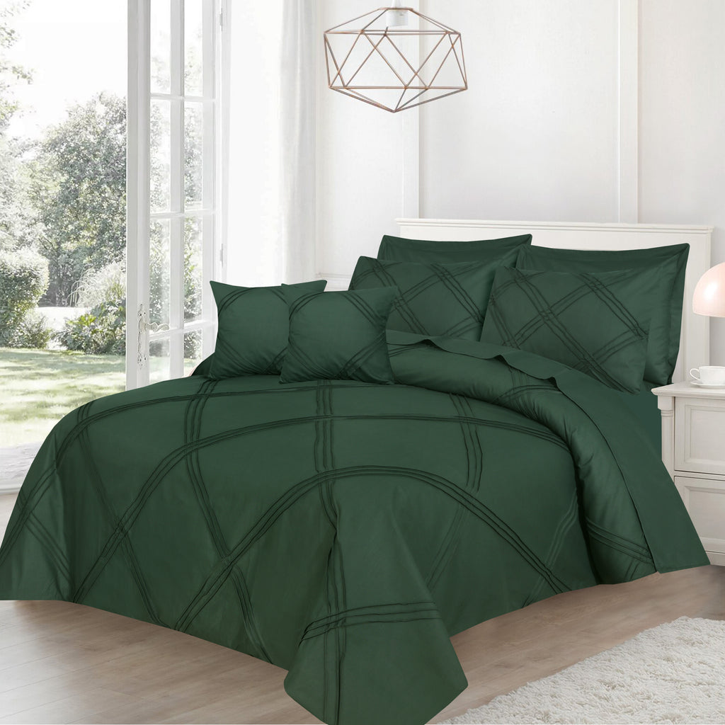 Three Row Cross Pleated Imperial Castleton Green-Bed Set (Luxury)