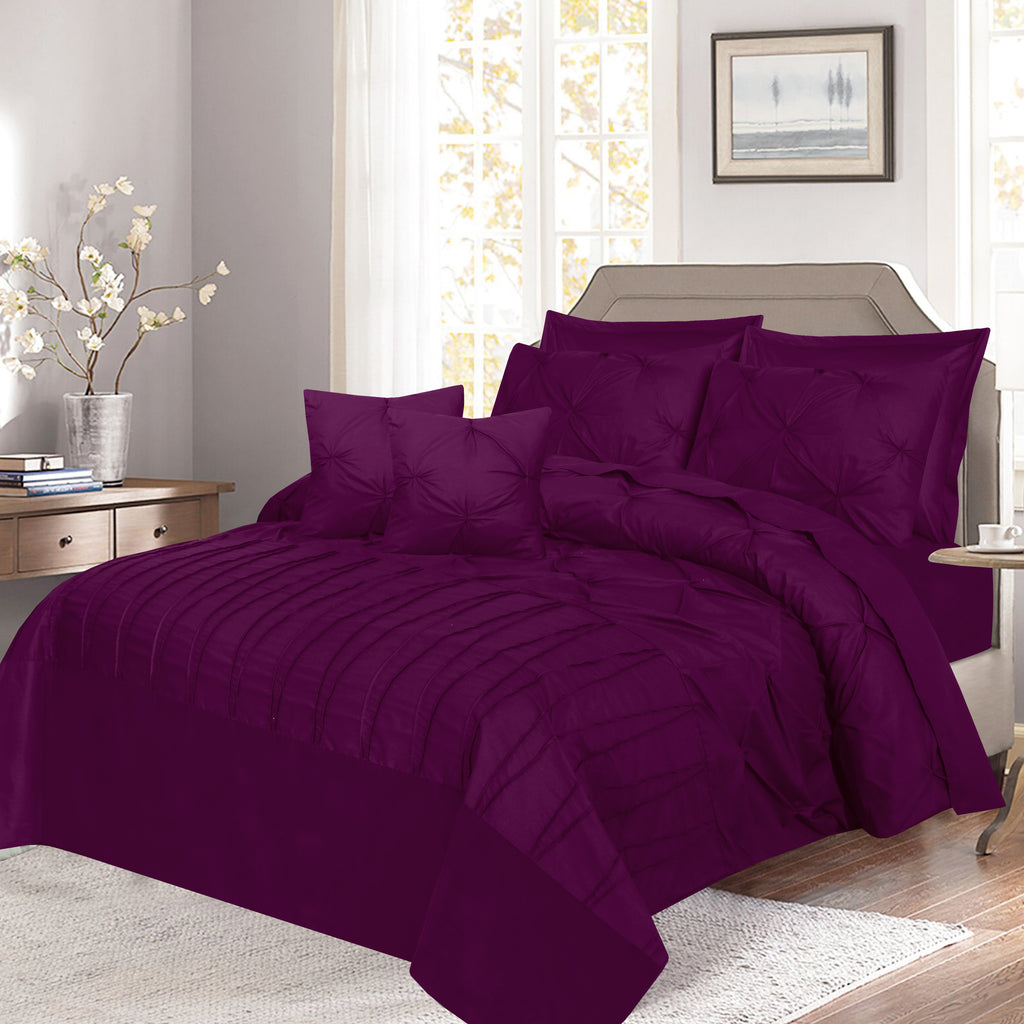 V Pin Tuck Imperial Plum-Bed Set (Luxury)