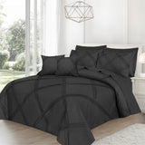 Three Row Cross Pleated Imperial Charcoal Grey-Bed Set (Luxury)