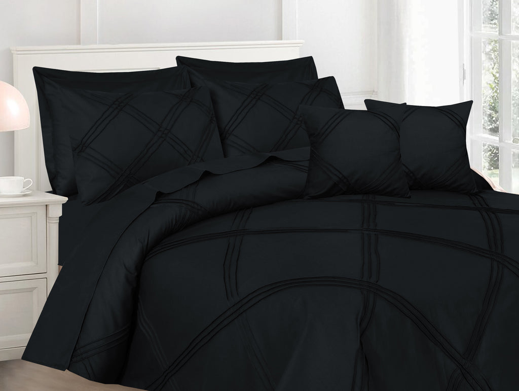 Three Row Cross Pleated Imperial Black-Bed Set (Luxury)