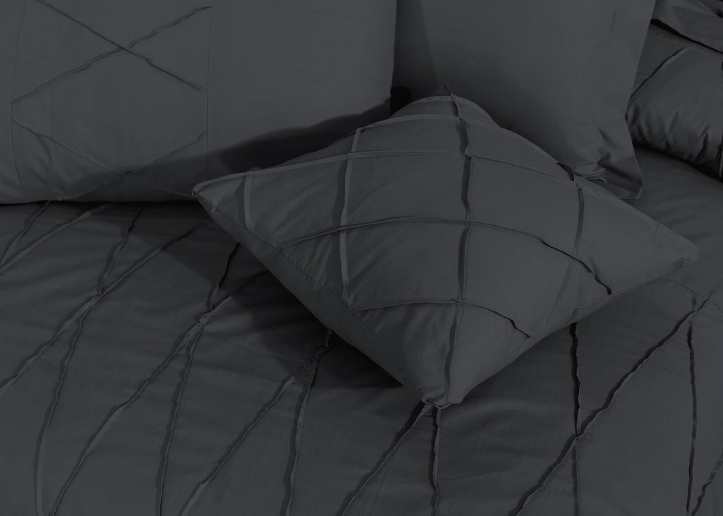 Sammy Cross Pleated Charcoal Grey-Bed Set (Luxury)