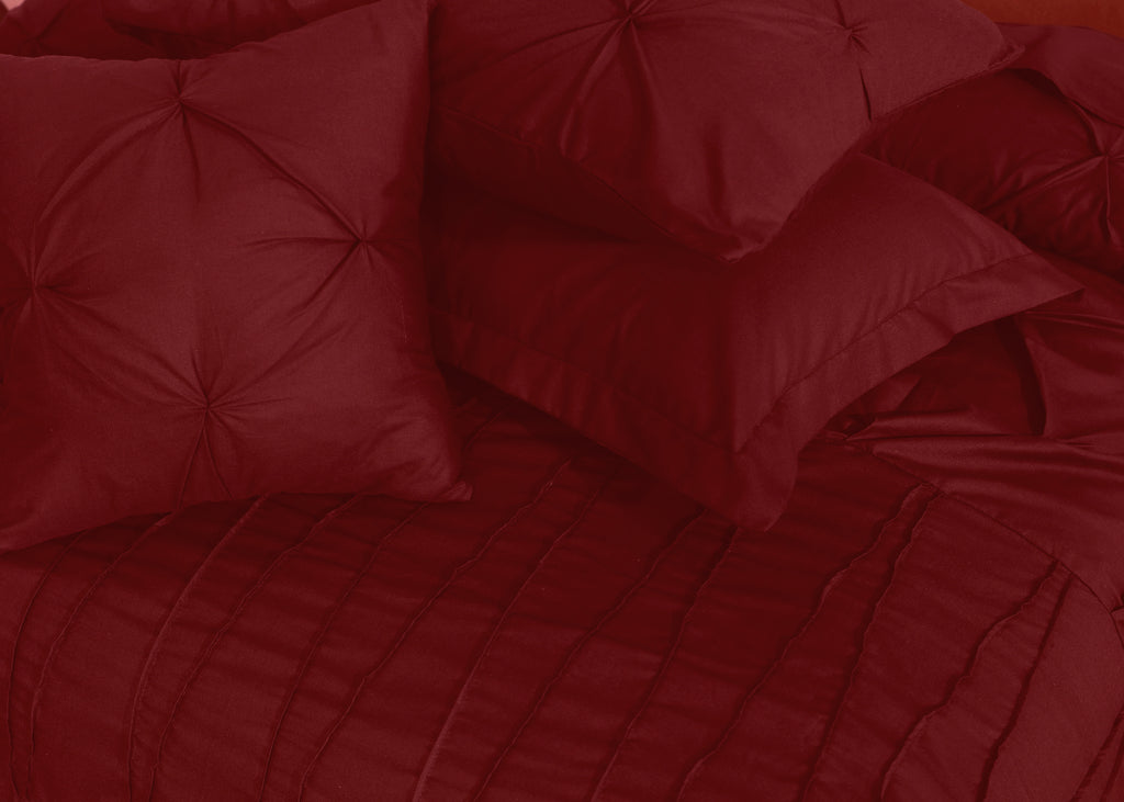 V Pin Tuck Imperial Maroon-Bed Set (Luxury)