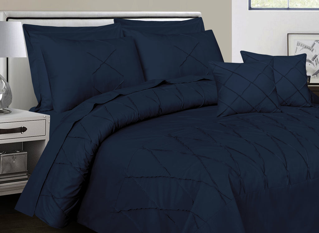 Sammy Cross Pleated Imperial Navy Blue-Bed Set (Luxury)