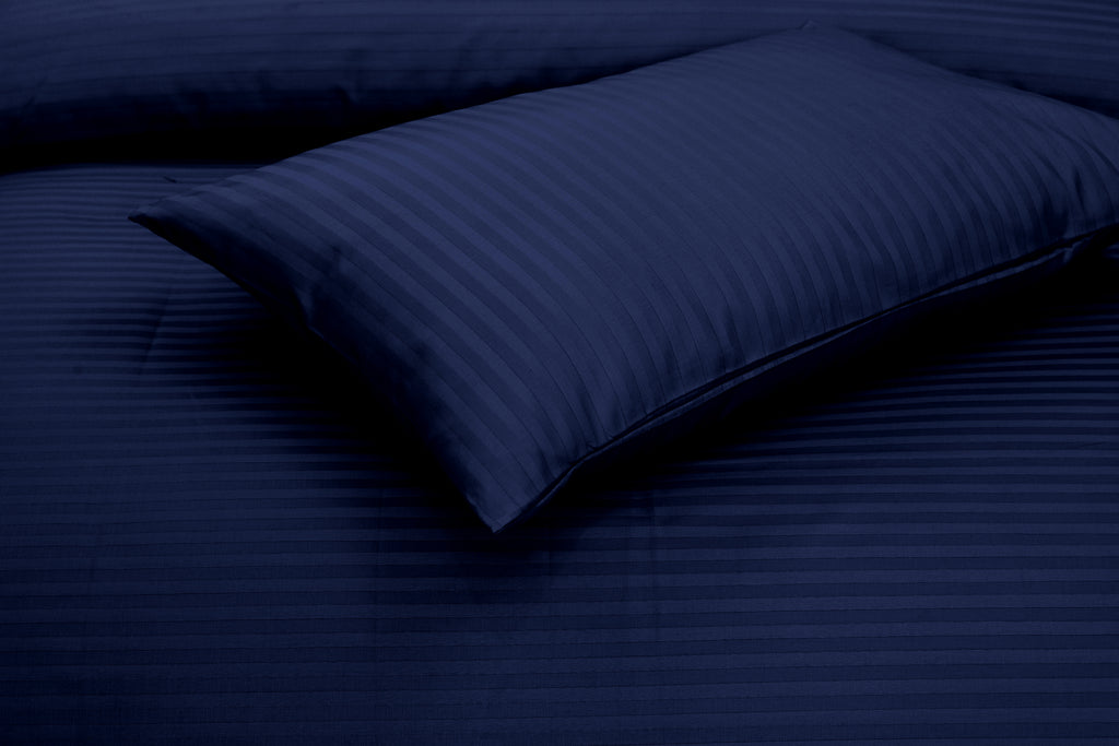 Blue Stripe Satin-Bed Sheet Set