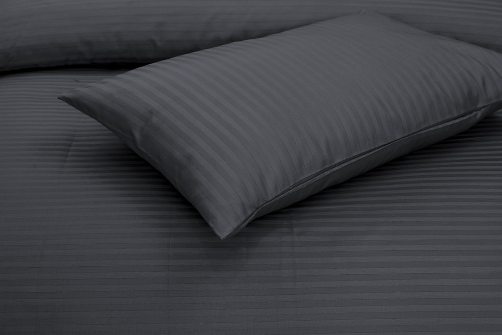 Grey Stripe Satin-Bed Sheet Set
