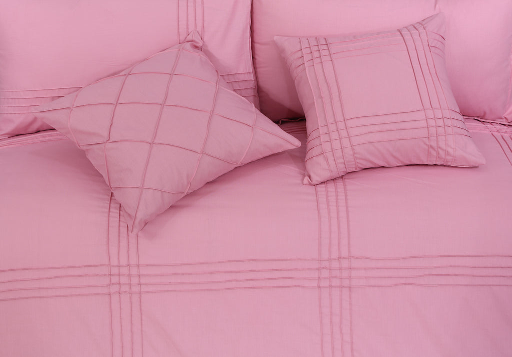 Pin Tuck Pleated Imperial Pink-Bed Set 8 Pcs (Luxury)