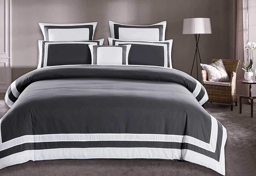 Hudson (White on Grey)-Bed Set 8 Pcs (Luxury)