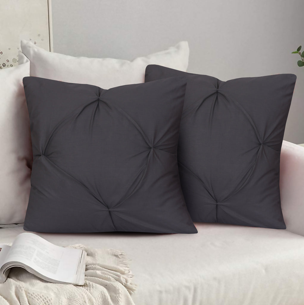 Charcoal Grey Pin Tuck-Cushion Covers Pack of Two