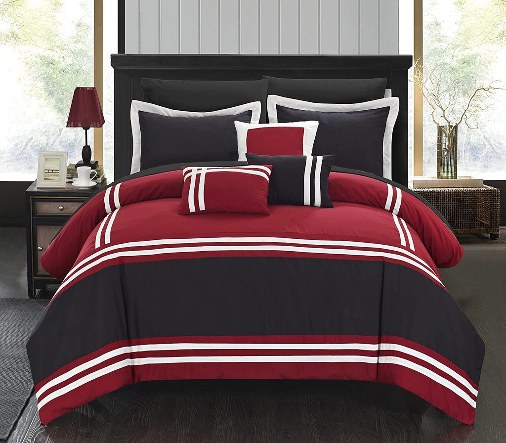Folwell (Red on Black)-Bed Set 8 Pcs (Luxury)