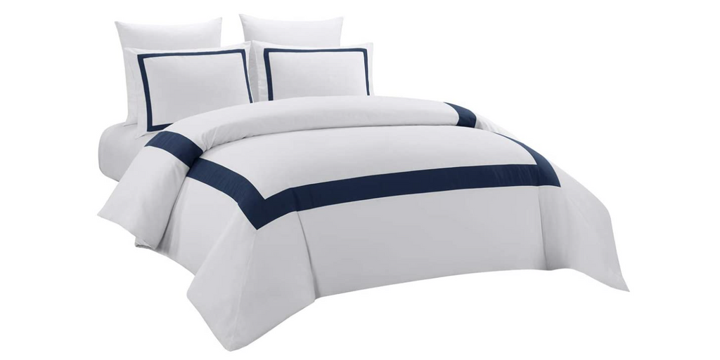 Hudson (Navy on White)-Bed Set 8 Pcs (Luxury)