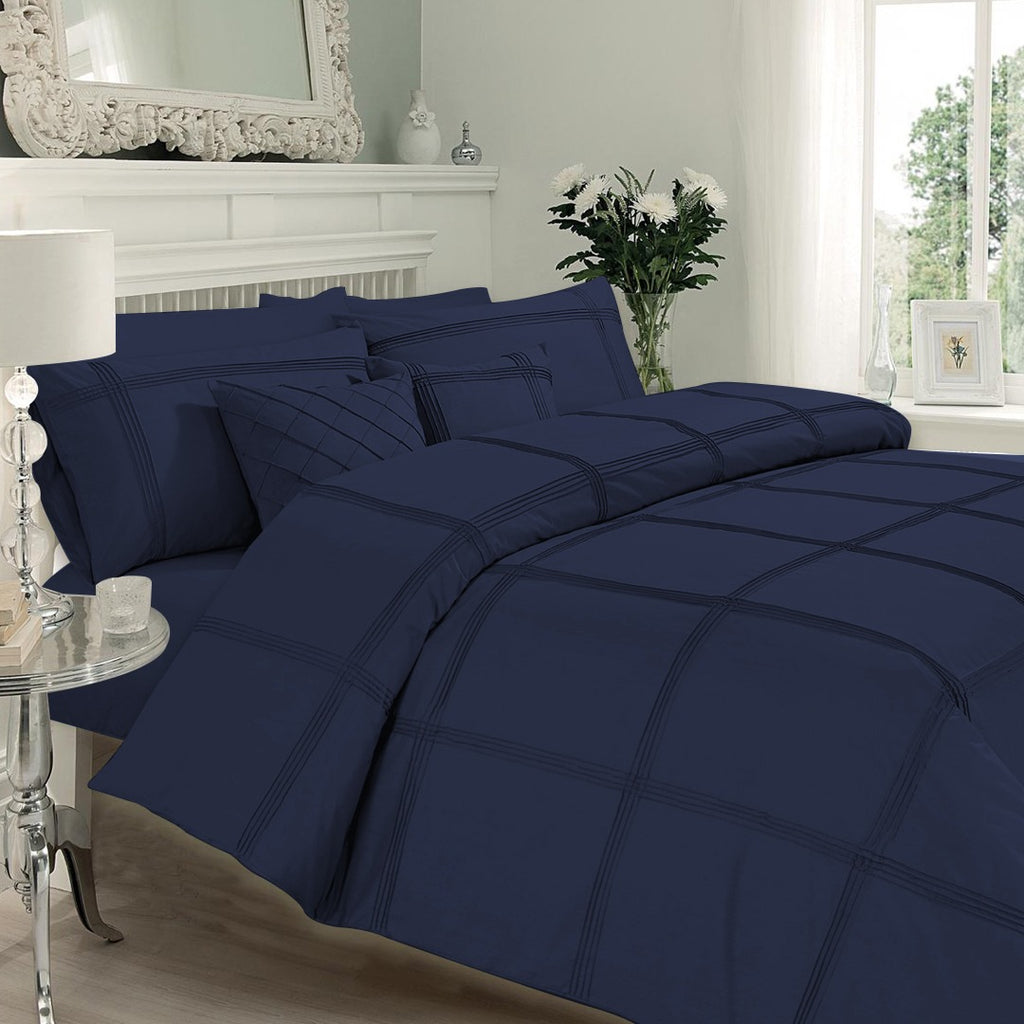 Pleated Imperial Navy Blue-Bed Set 8 Pcs (Luxury)
