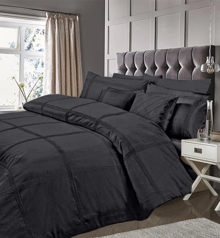 Pleated Imperial Charcoal Grey-Bed Set 8 Pcs (Luxury)
