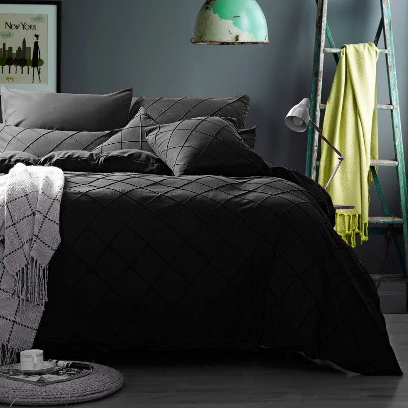 Cross Pleated Imperial Black-Bed Set 8 Pcs (Luxury)