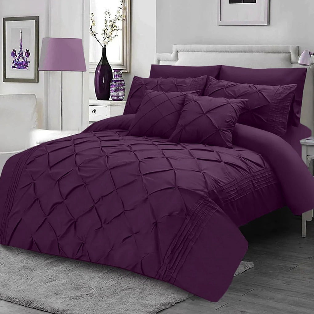 Pin Tuck Pleated Imperial Plum-Bed Set 8 Pcs (Luxury)