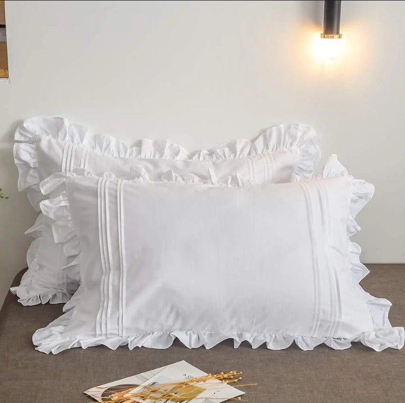 Ruffle Imperial White Pleated-Bed Set 8 Pcs (Luxury)