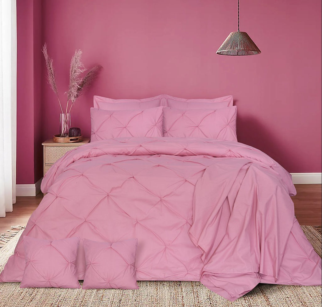 Diamond Pin Tuck Imperial Pink-Bed Set 8 Pcs (Luxury)