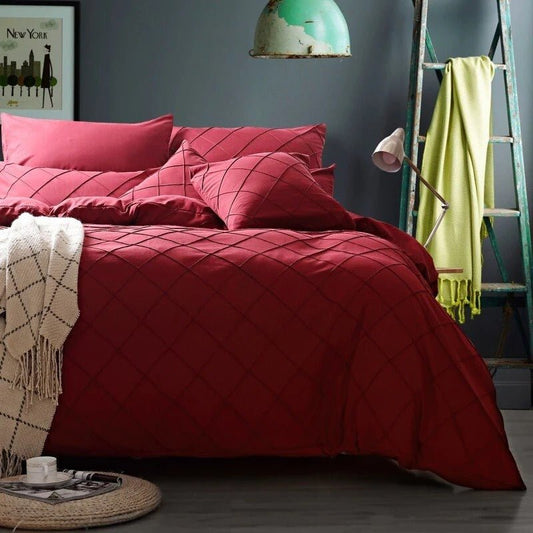 Cross Pleated Imperial Maroon - Bed Set 8 Pcs (Luxury) - Windsorlino.com