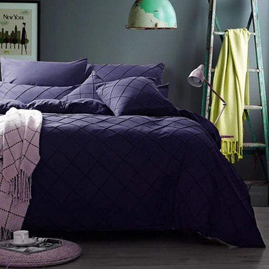Cross Pleated Imperial Navy Blue - Bed Set 8 Pcs (Luxury) - Windsorlino.com
