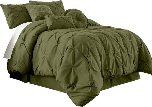 Diamond Pin Tuck Imperial Olive Green - Bed Set 8 Pcs (Luxury) - Windsorlino.com