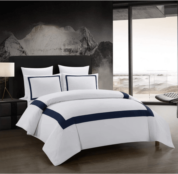 Hudson (Navy on White) - Bed Set 8 Pcs (Luxury) - Windsorlino.com